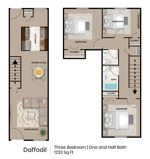the daffodil floor plan with 3 bedrooms